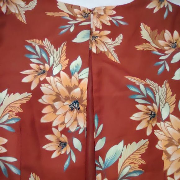 FOREVER 21 RUST WITH TAN AND YELLOW FLORAL PRINT LONG SLEEVE MIDLENGTH DRESS S - Picture 6 of 12